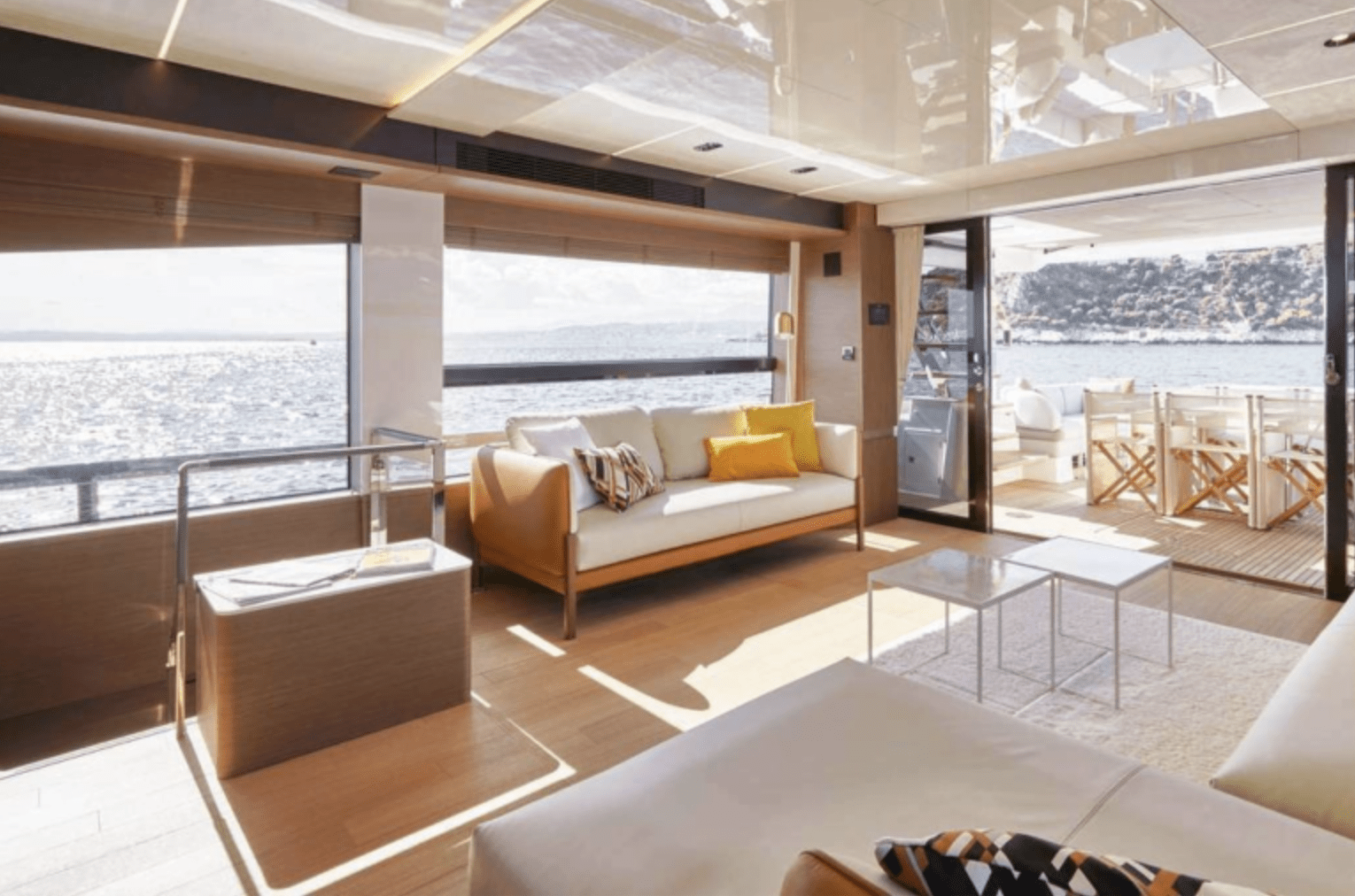 Roomy and homelike interior of a Prestige boat